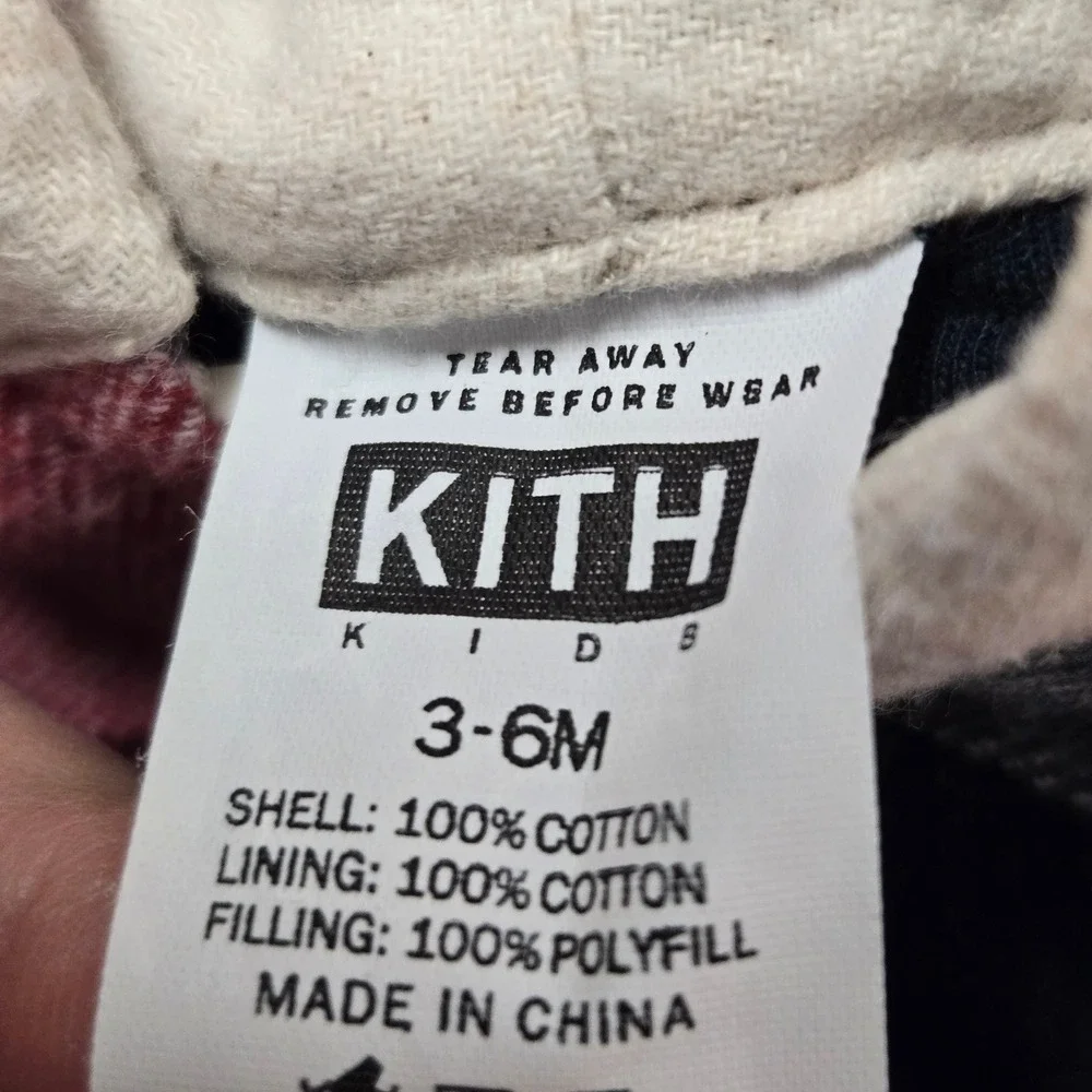 Kith Kids Plaid Hooded Onepiece Romper Jumpsuit Red Cream Blue Size 3-6 Months